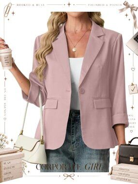 Lightweight 3/4 Sleeve Open Front Business Casual Blazer with Pockets